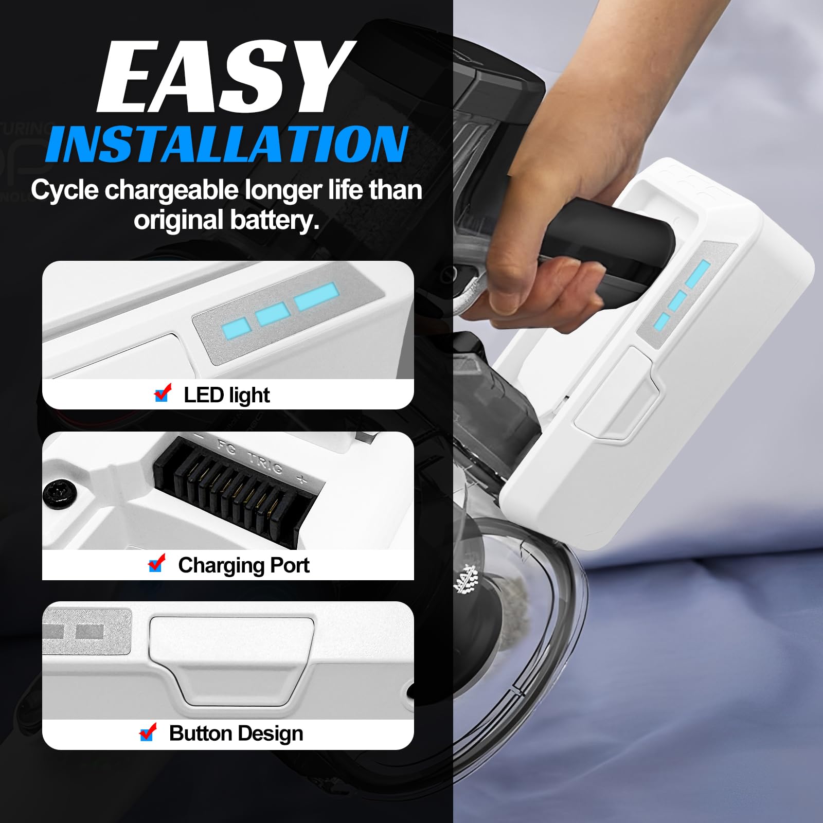 Easy install replacement battery for S11-02 vacuum cleaner