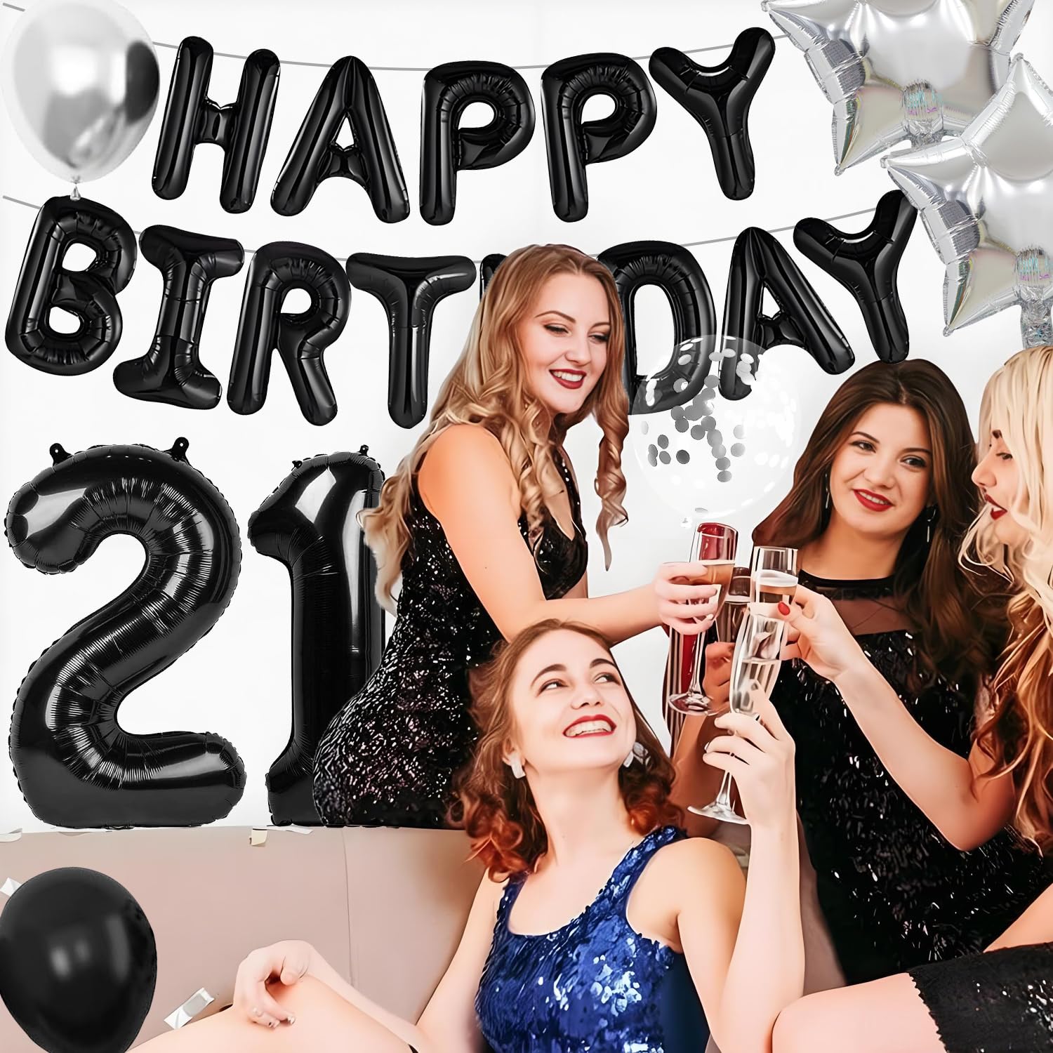 21 number balloons in black and silver for 21st birthday