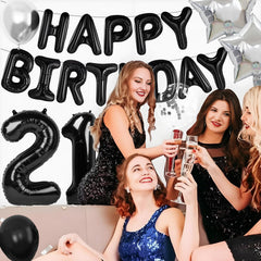 21 number balloons in black and silver for 21st birthday