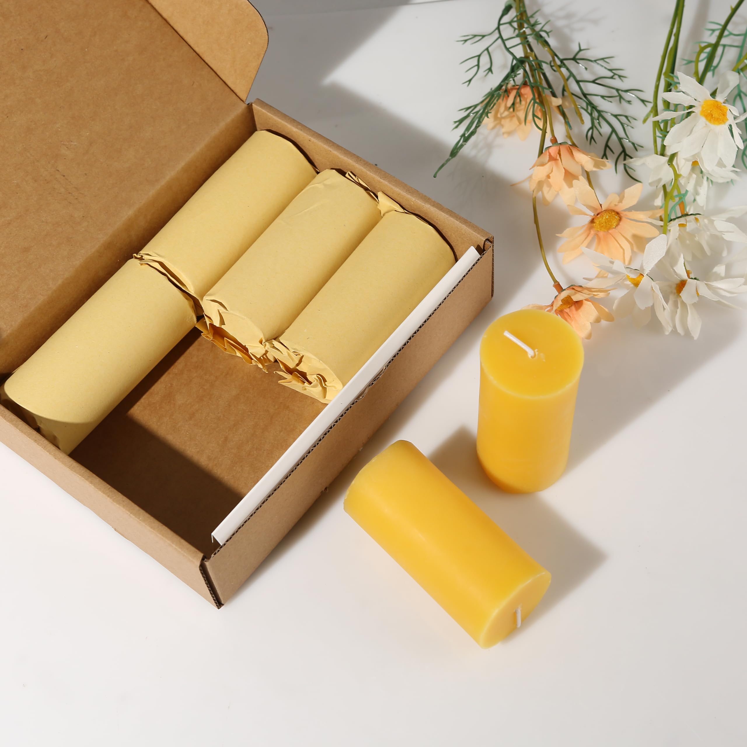 premium yellow beeswax candle with wicks