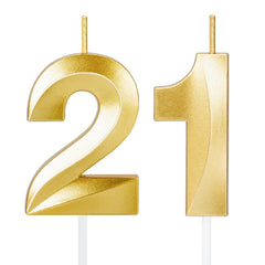21st Birthday Candles gold number candles on cake