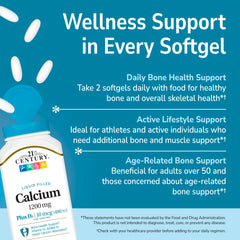 Label close-up 21st-century calcium 1200mg d3 liquid-filled softgels