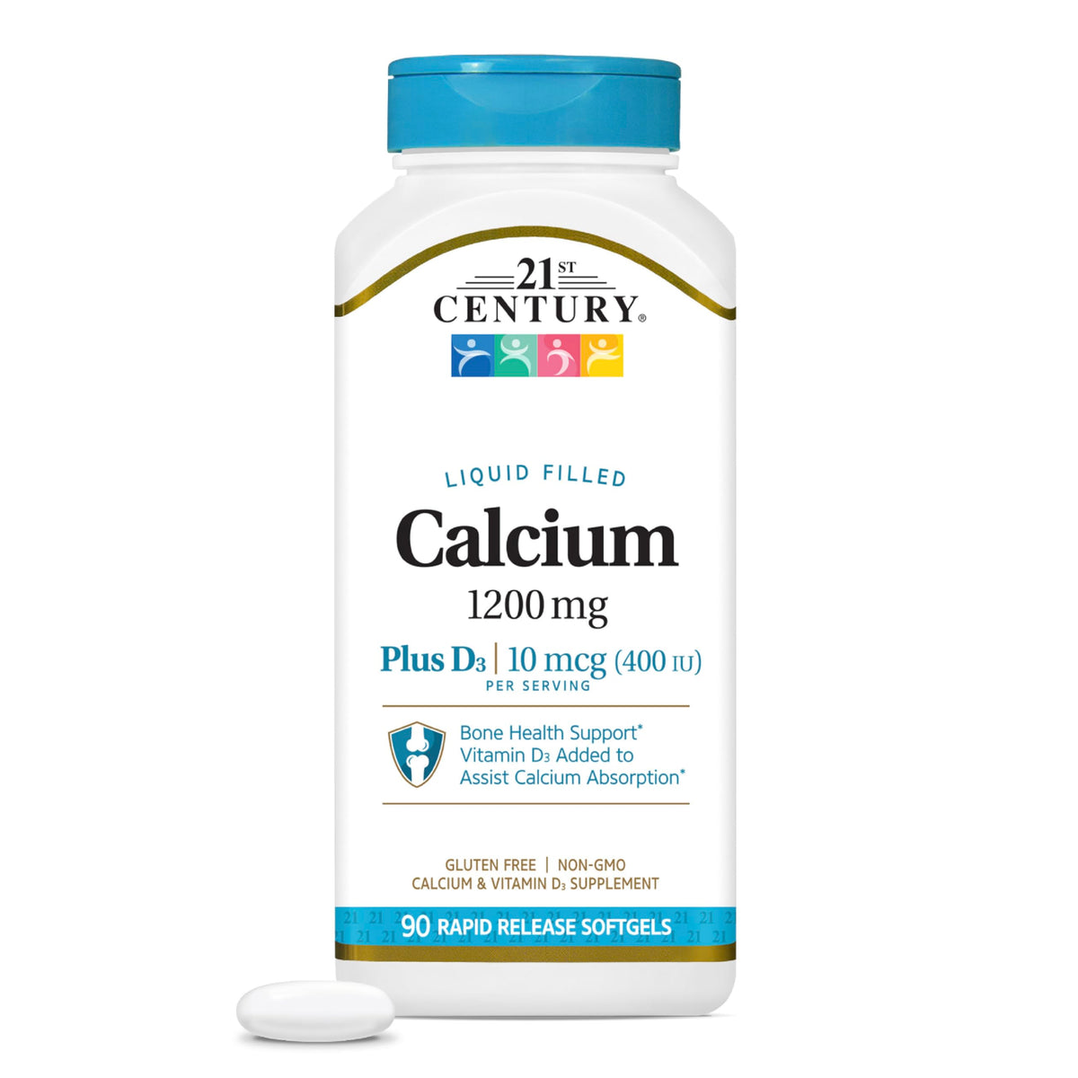 Product image: 21st-century calcium 1200mg plus d3 liquid-filled softgels 90-count bottle