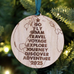 3 inch diameter birch plywood ornament with green satin ribbon