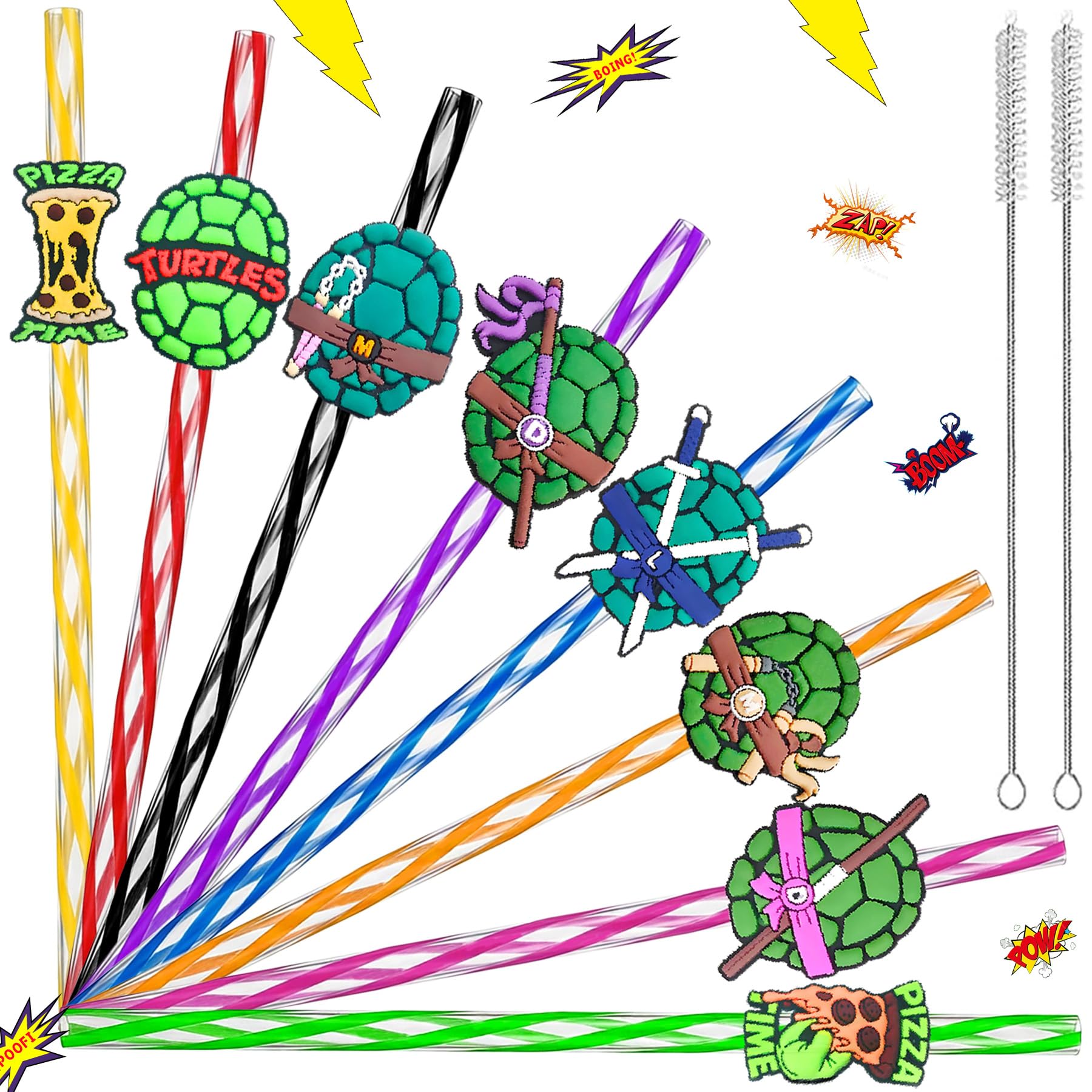 24 count green turtles drinking straws with dual color stripes