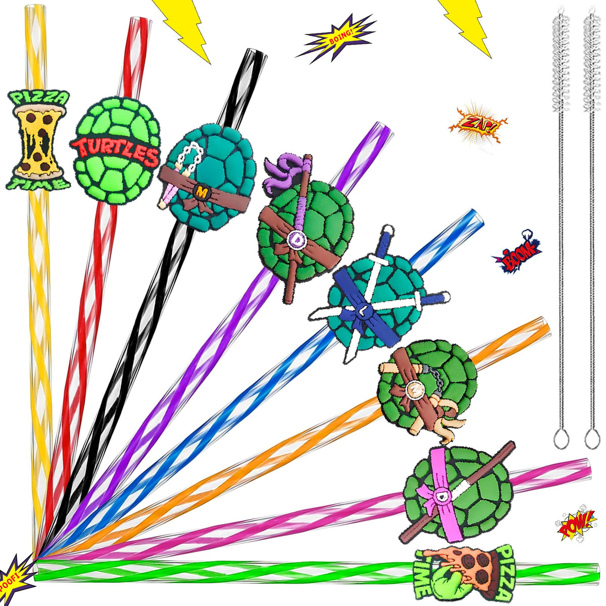 24 count green turtles drinking straws with dual color stripes