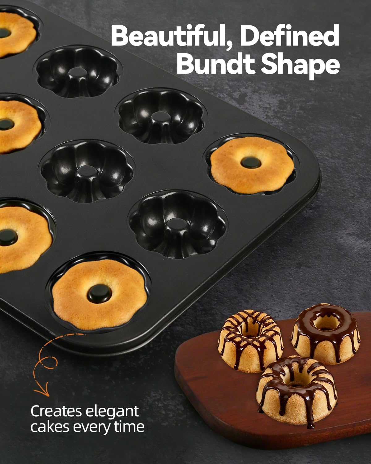 Each cavity diameter 2.5 inches for mini cakes