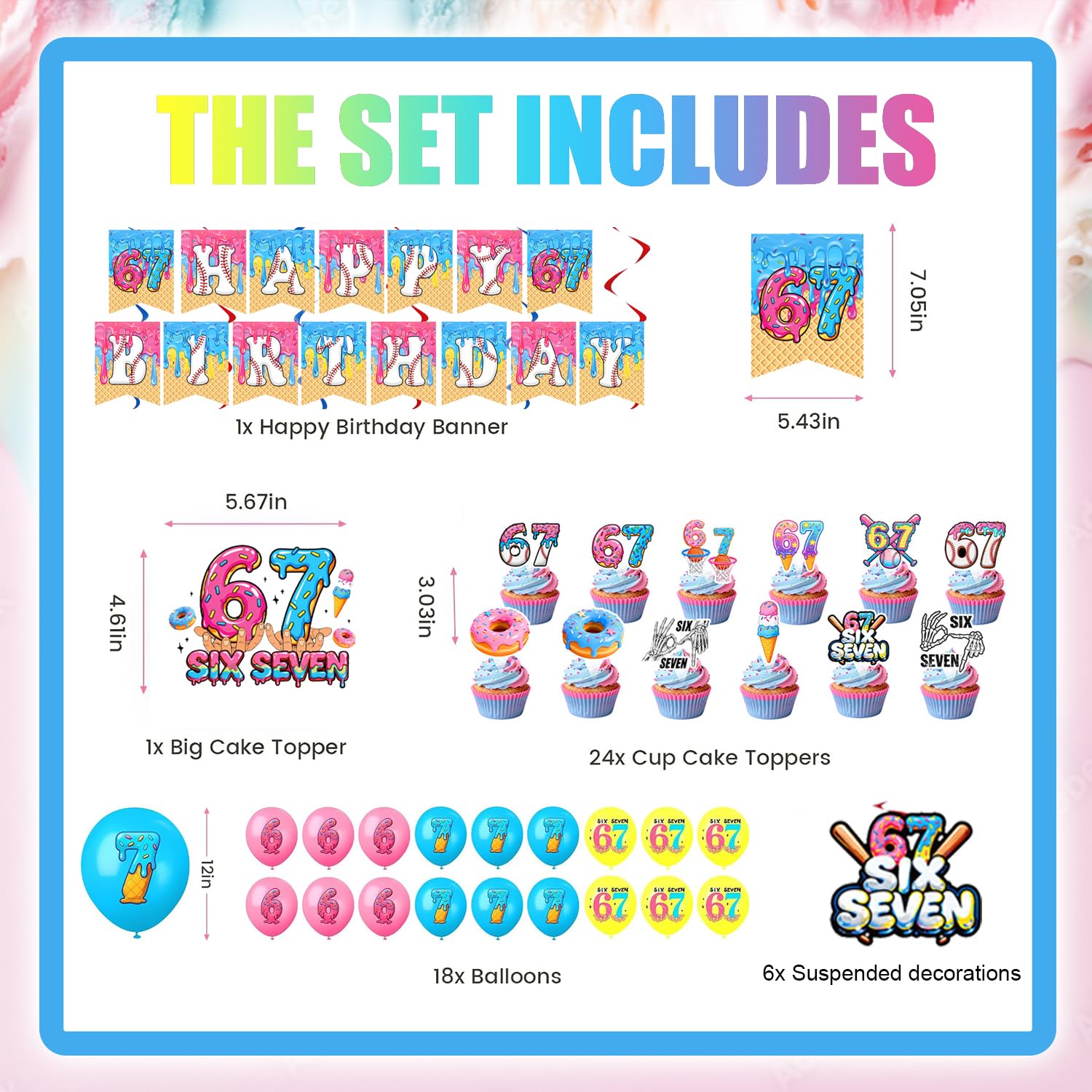 24 cupcake toppers for 6 7 Birthday Decorations Set