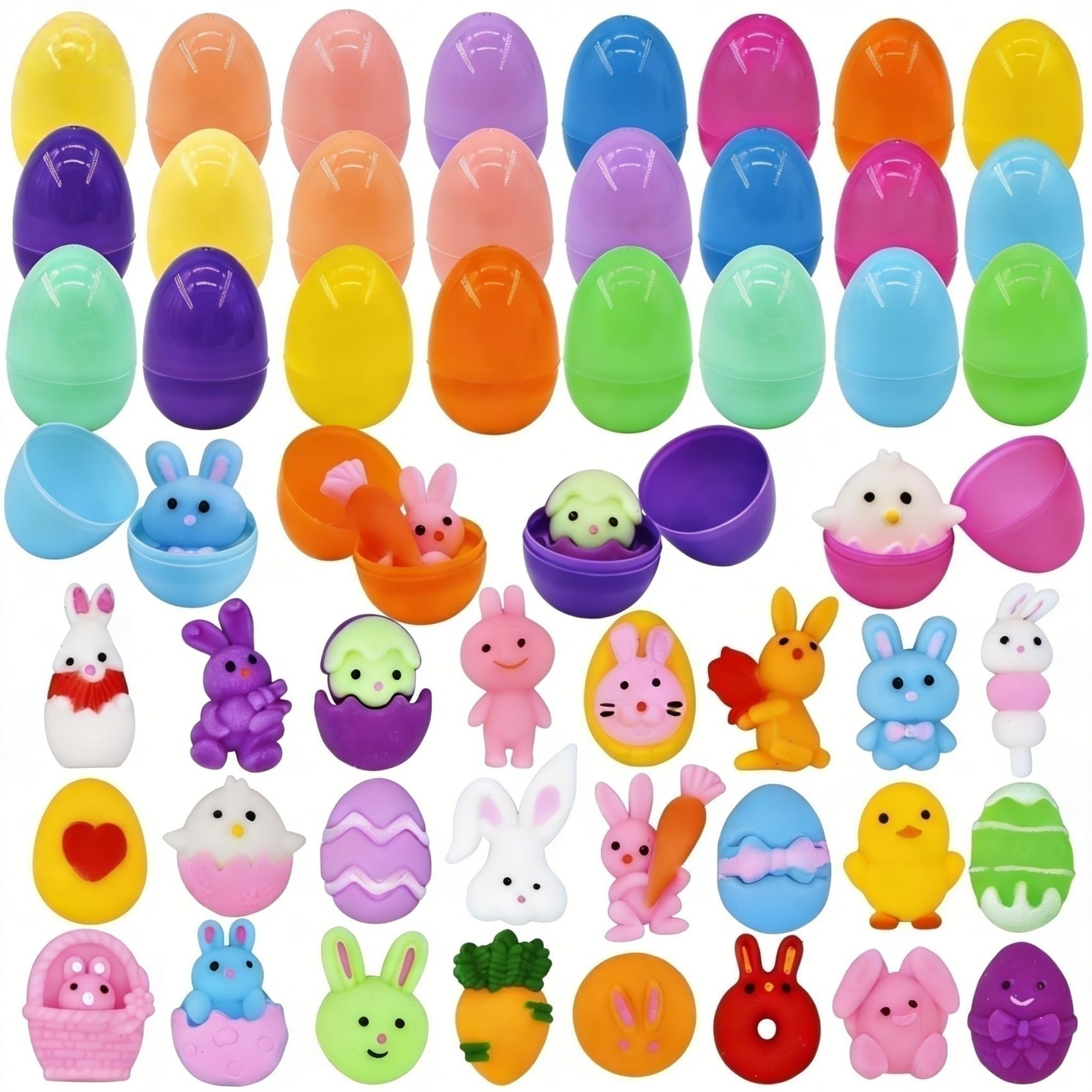24 pack plastic Easter eggs with mochi squishy toys inside