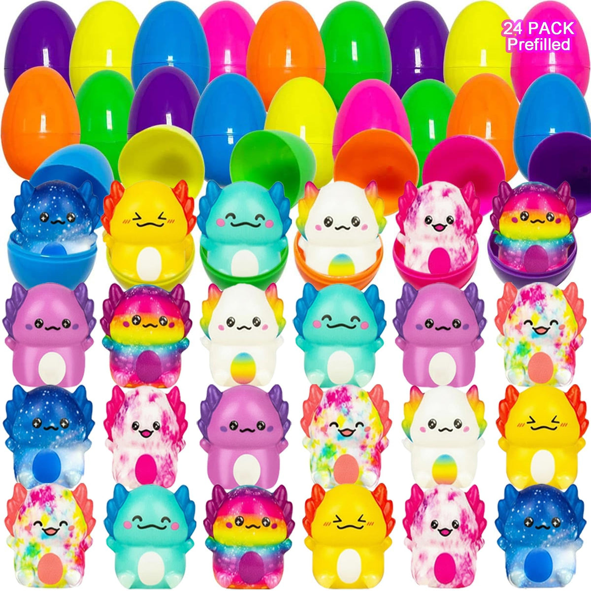 24 pack plastic easter eggs with squishy animal toys