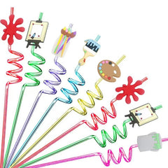 24 Reusable Art Painting Straws with 2 Cleaning Brushes