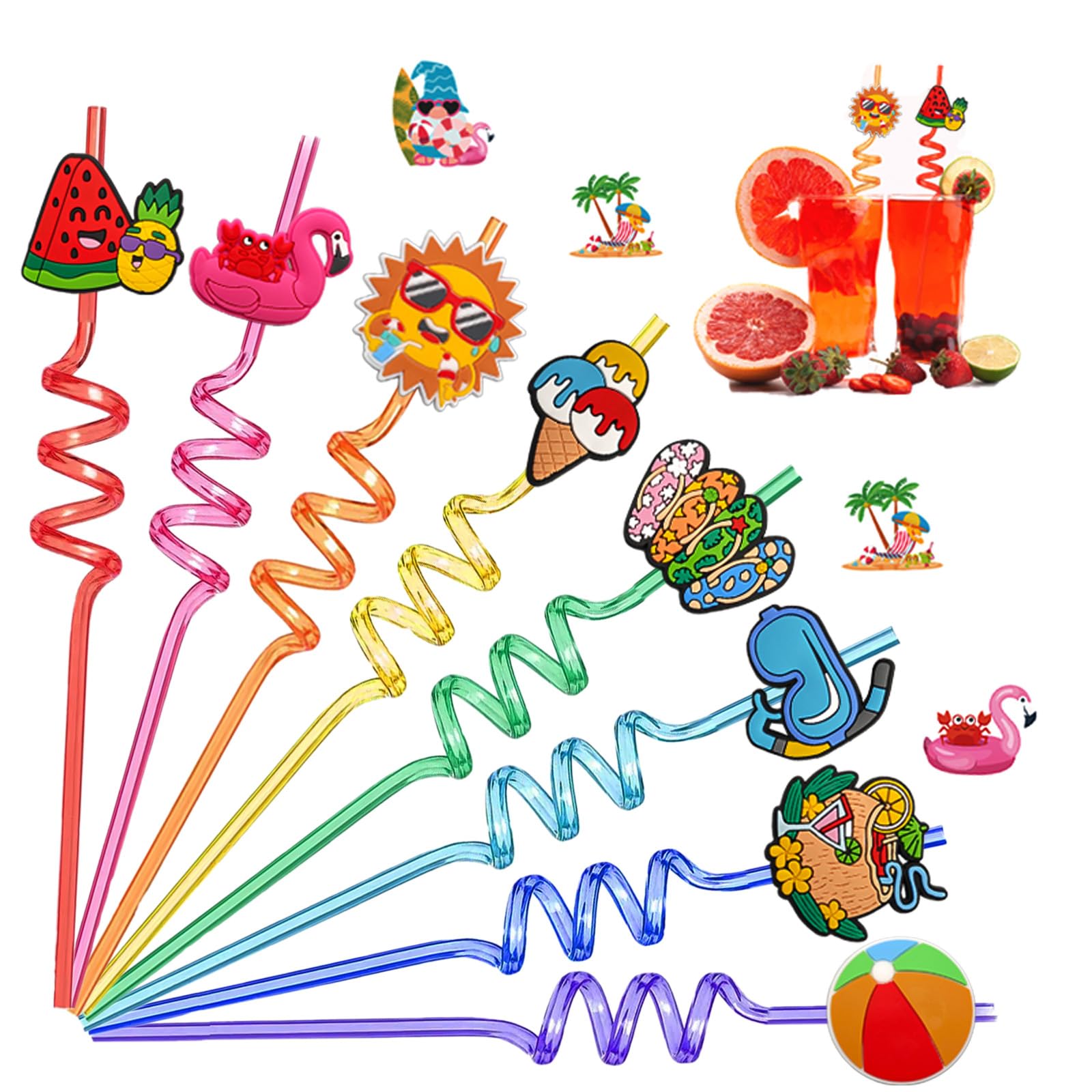 24Pcs beach drinking straws set with 8 designs