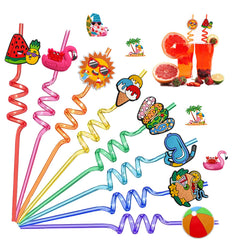 24Pcs beach drinking straws set with 8 designs