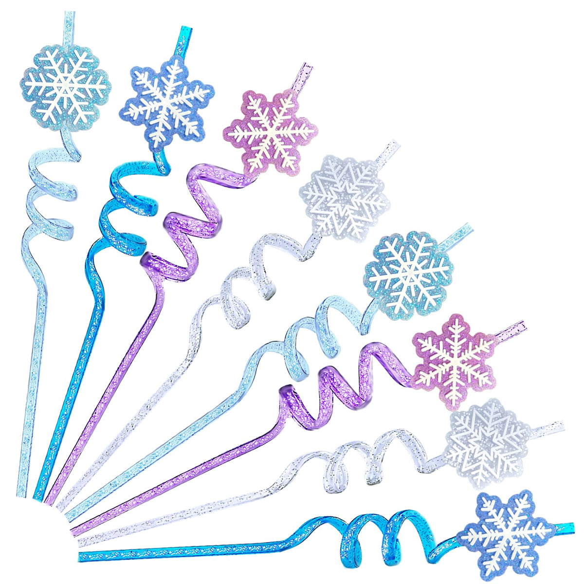 24Pcs glitter reusable frozen plastic straws