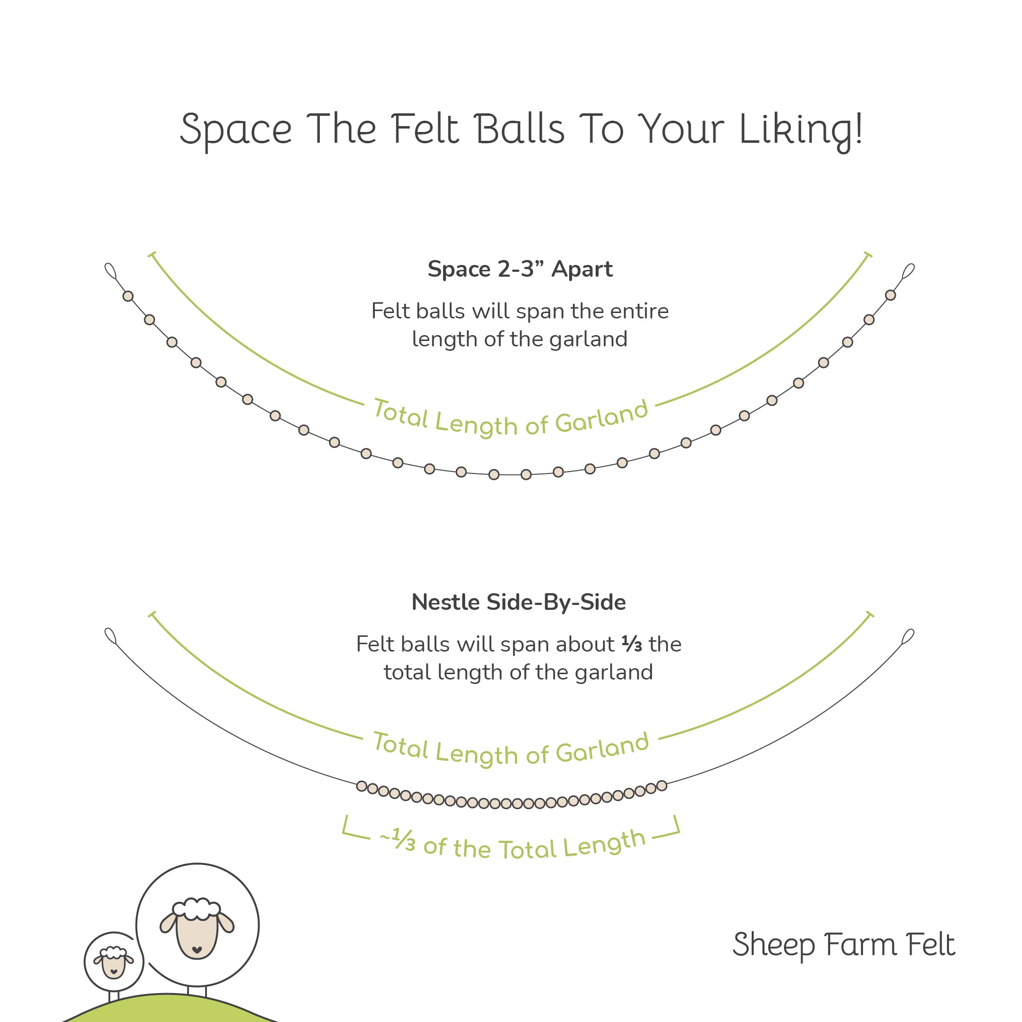 2.5 cm diameter wool felt balls on garland