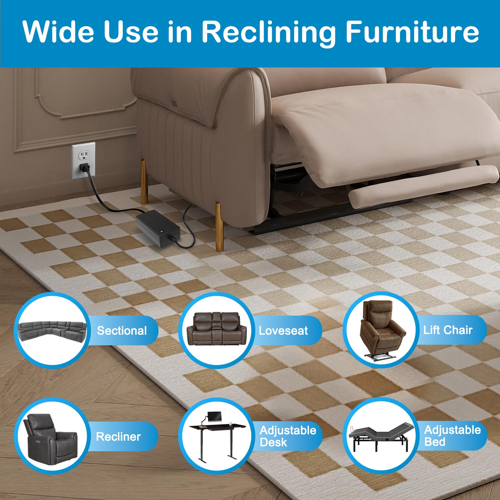 UL certified power supply for recliners and lift chairs
