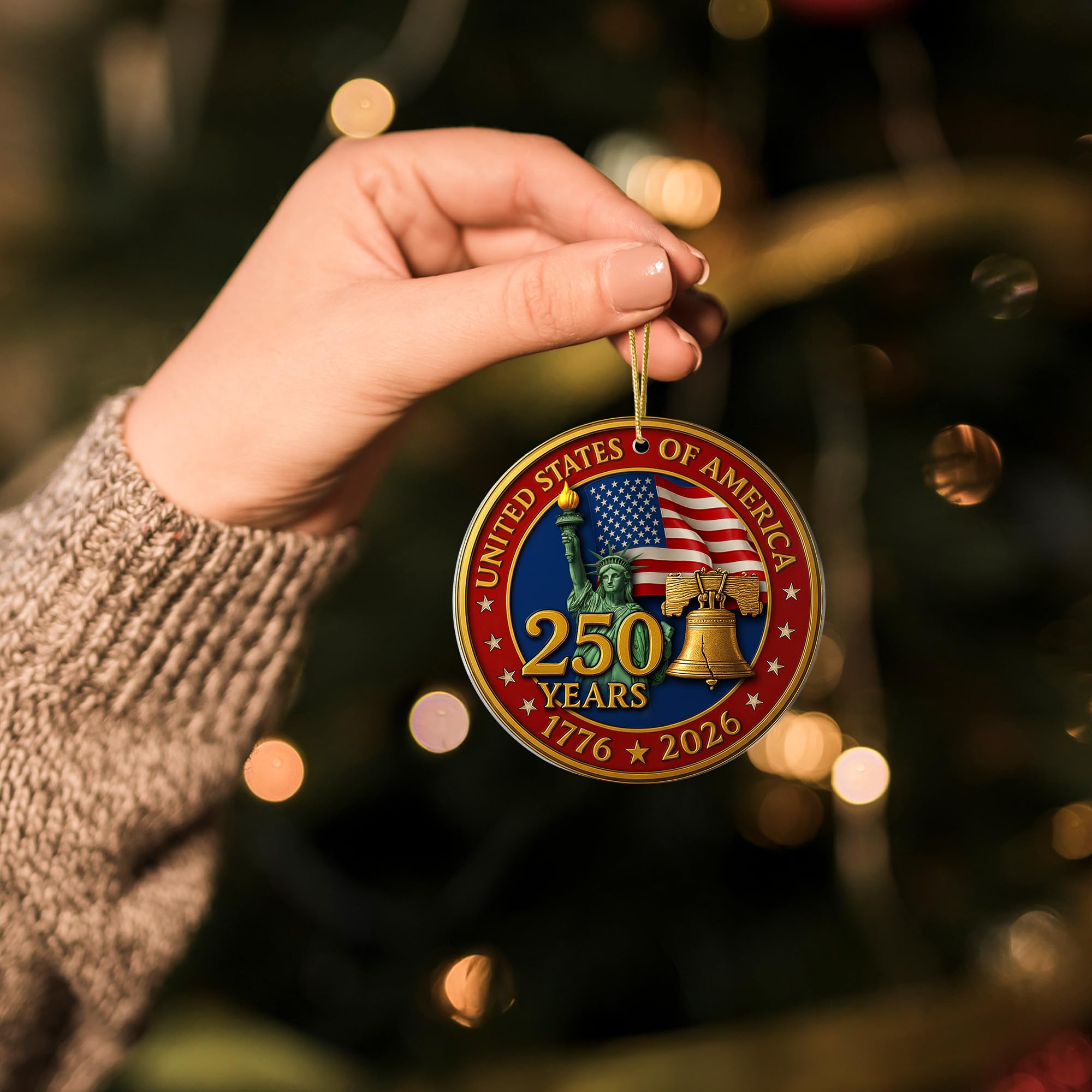 2D acrylic USA ornament hanging view