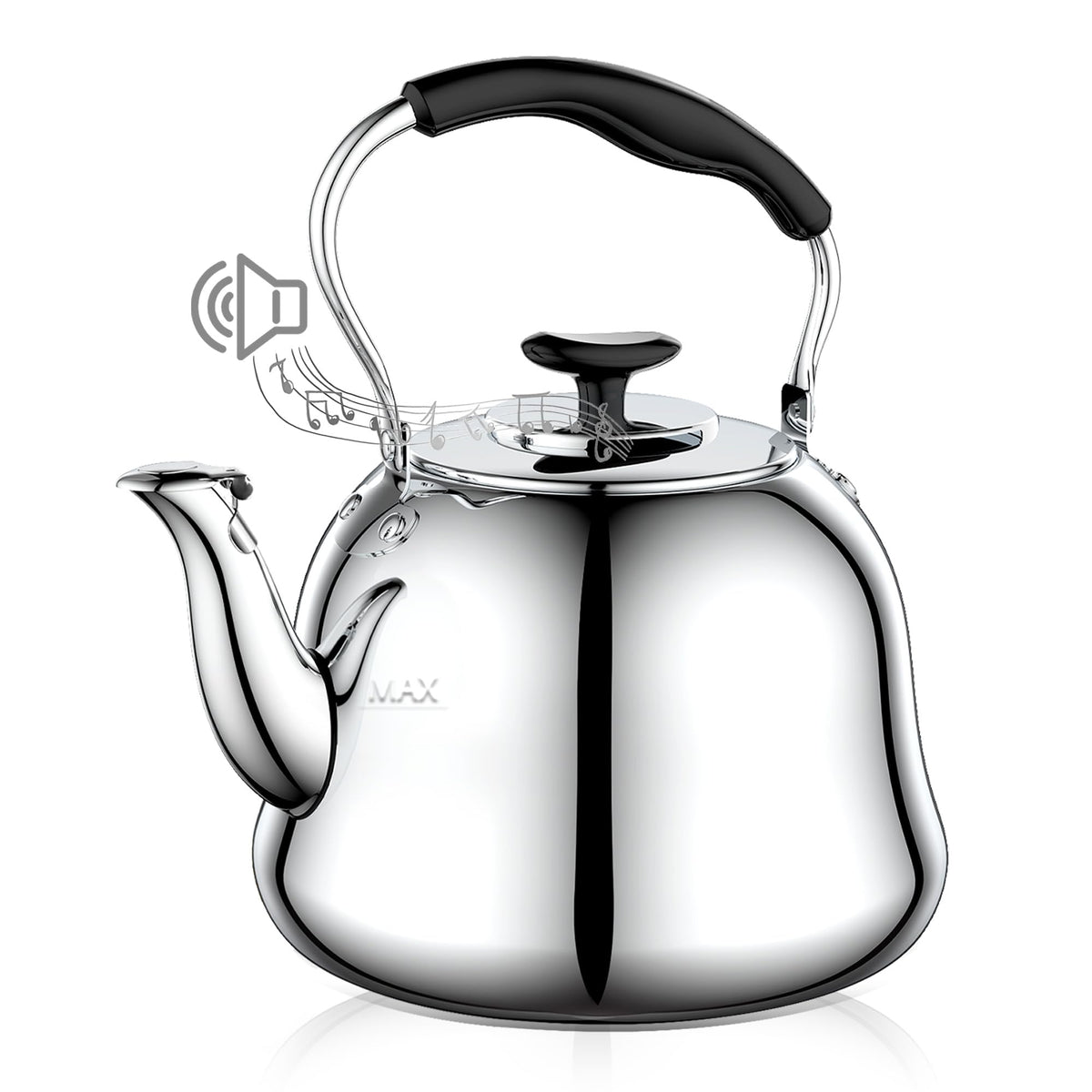 2L Whistling stovetop tea kettle mirror finished front view