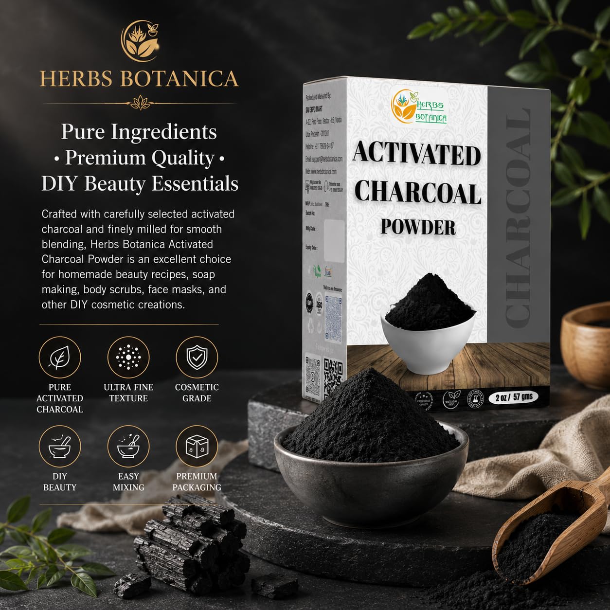 Herbs Botanica activated charcoal powder for DIY projects