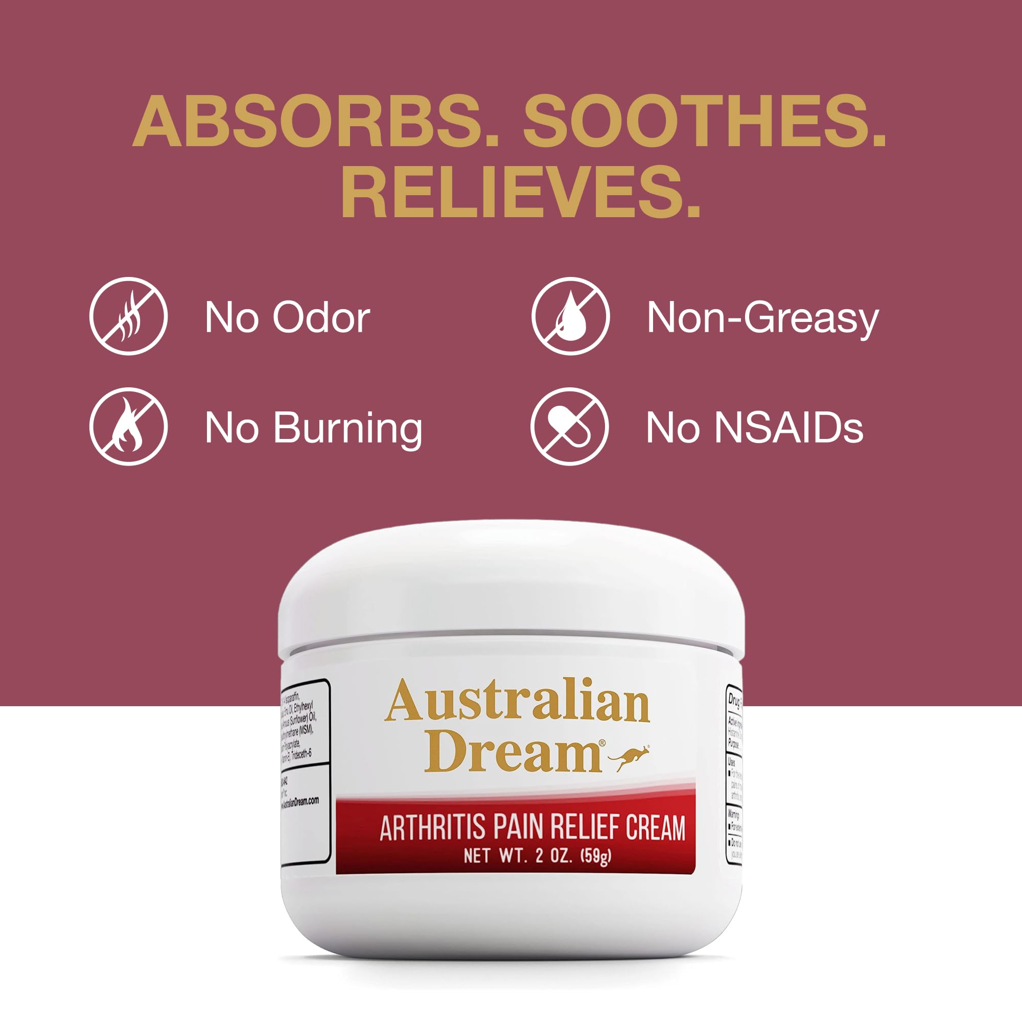 2 oz jar packaging of Australian Dream arthritis pain relief cream