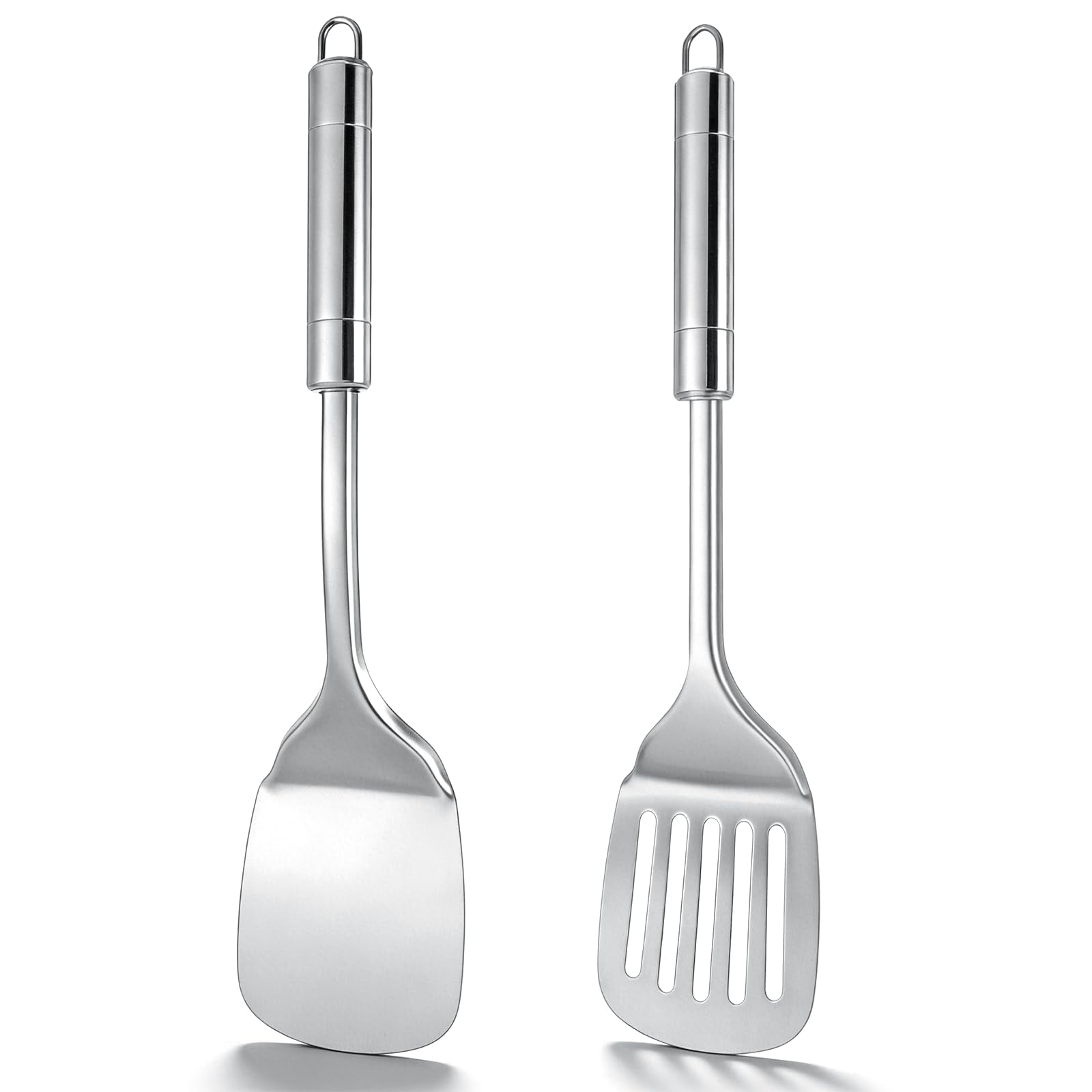 Stainless steel spatula set with solid and slotted turners