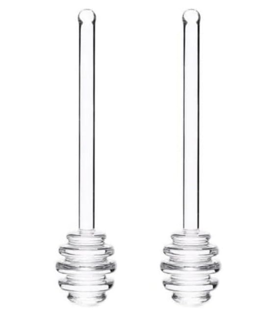 Two-pack transparent glass honey dippers 6 inches each