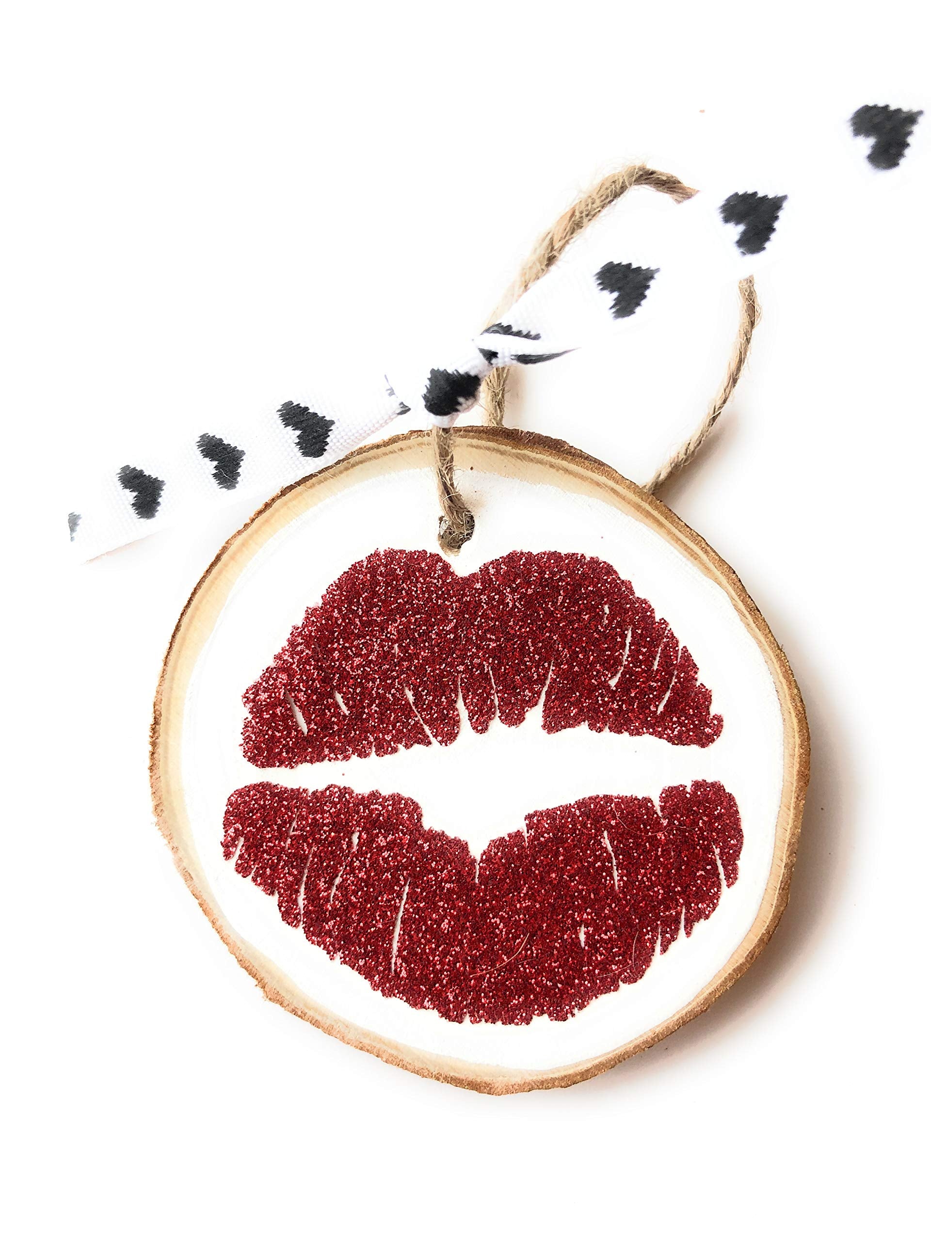 Small handmade Valentine keepsake ornament with rustic twine hanger