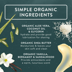 Organic aloe vera coconut oil and shea butter ingredients