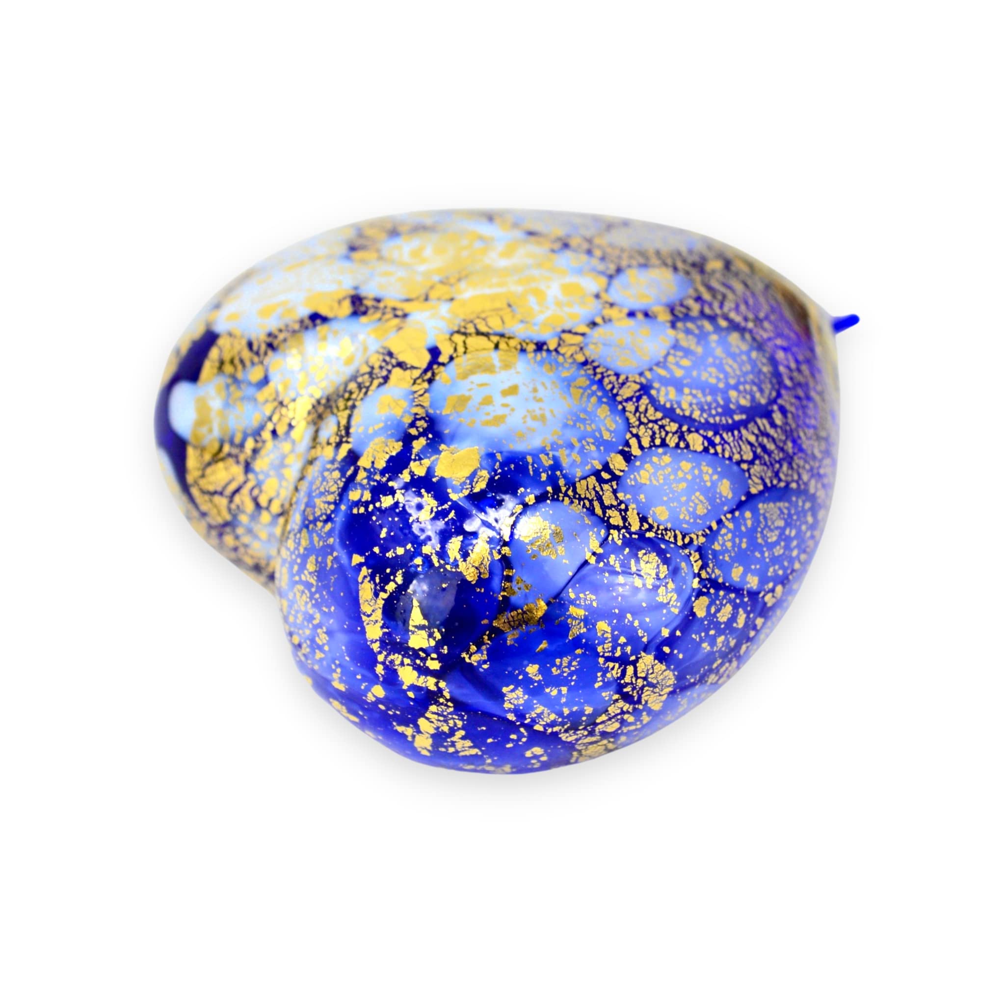 Snowy cobalt Murano heart with macchia glass finish