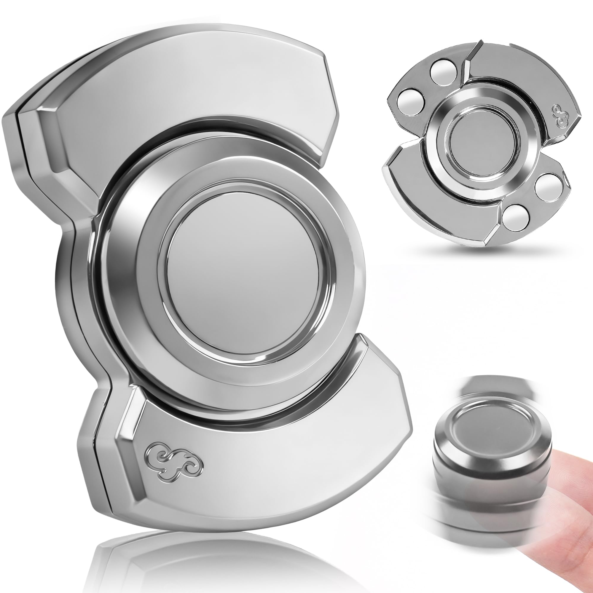 3-in-1 fidget spinner adults magnetic slider silver