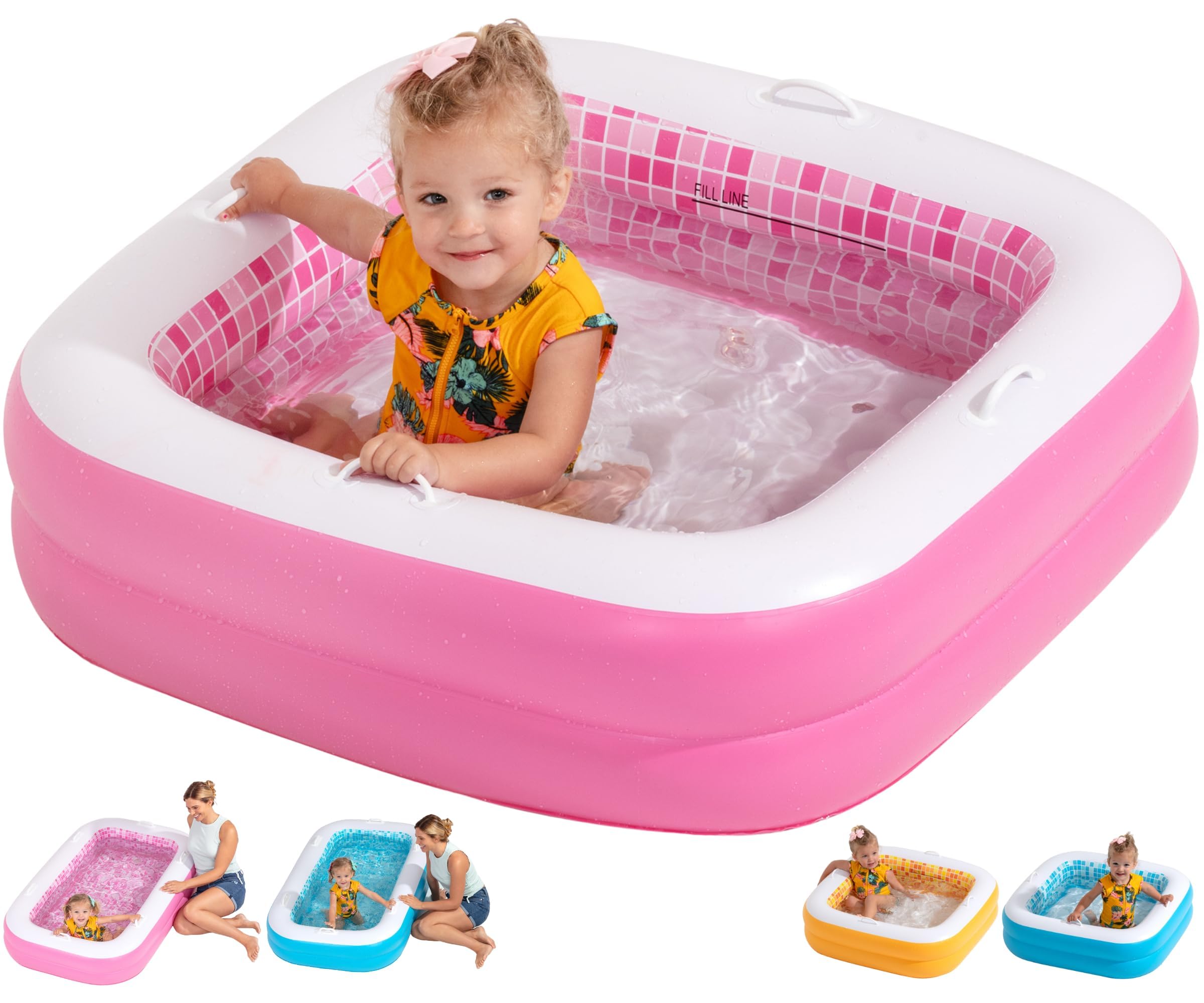 3-in-1 inflatable baby pool with grip handles
