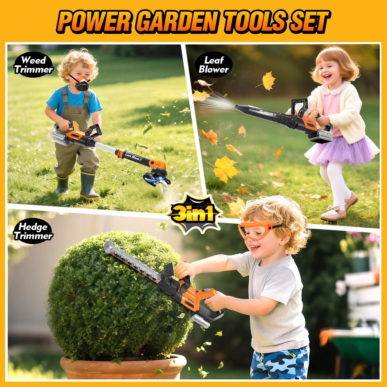 3-in-1 kids weed wacker toy with rotating blade