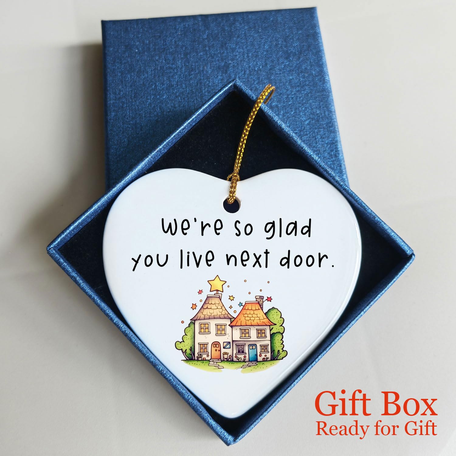 Flat ceramic ornament suitable for neighbor or best friend