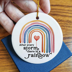 Close up of double-sided printing on rainbow ornament