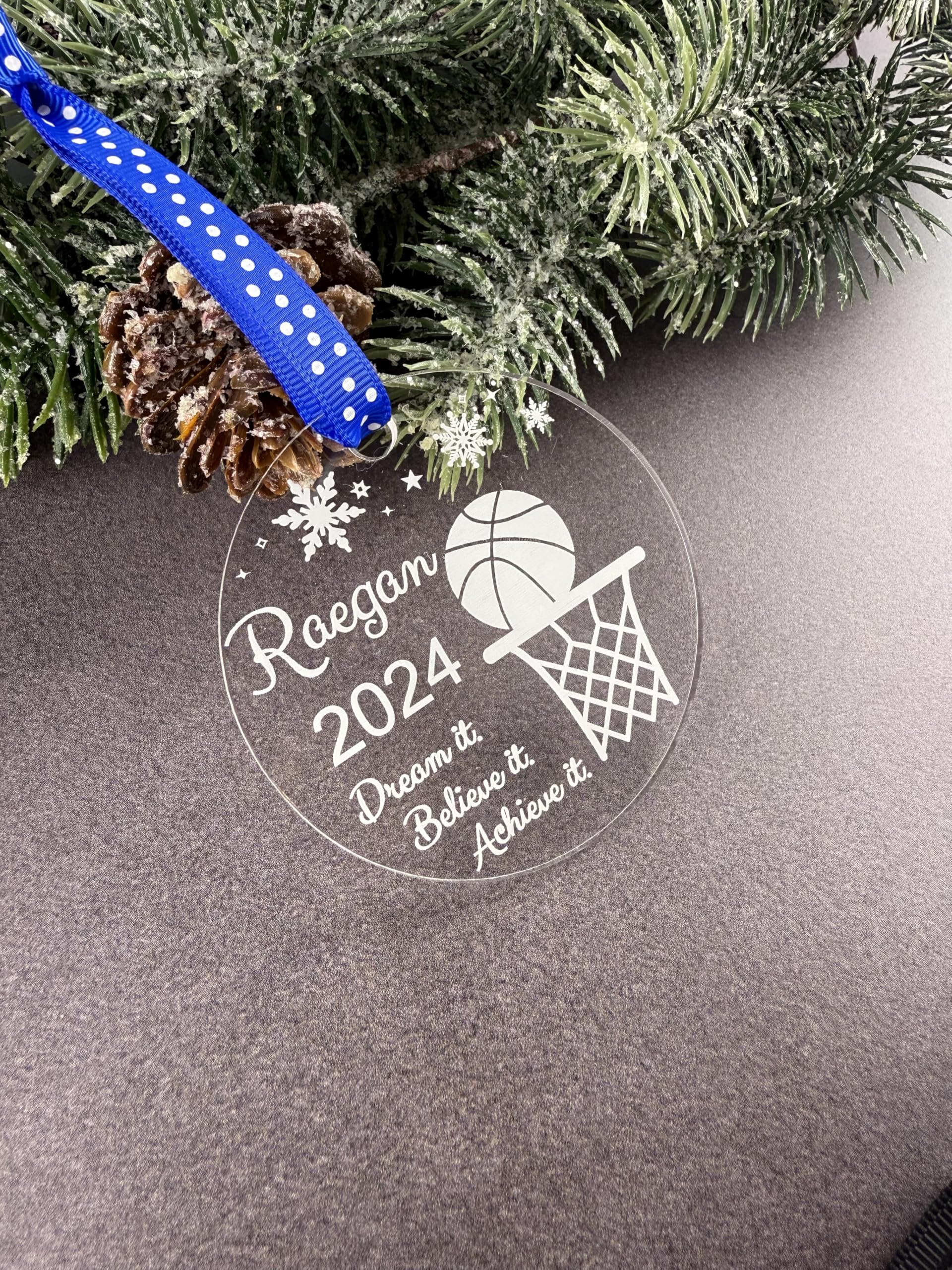 Laser engraved basketball ornament keepsake