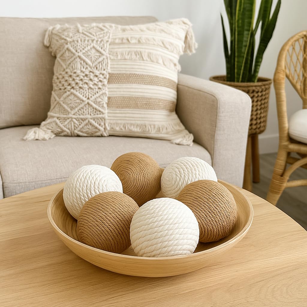 Cream macrame rope ball for rustic farmhouse decor