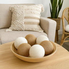 Cream macrame rope ball for rustic farmhouse decor