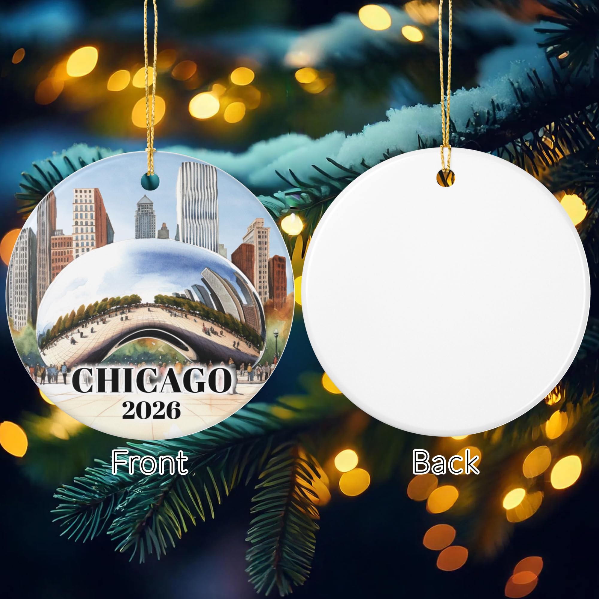 3-inch diameter ornament with gold hanging cord
