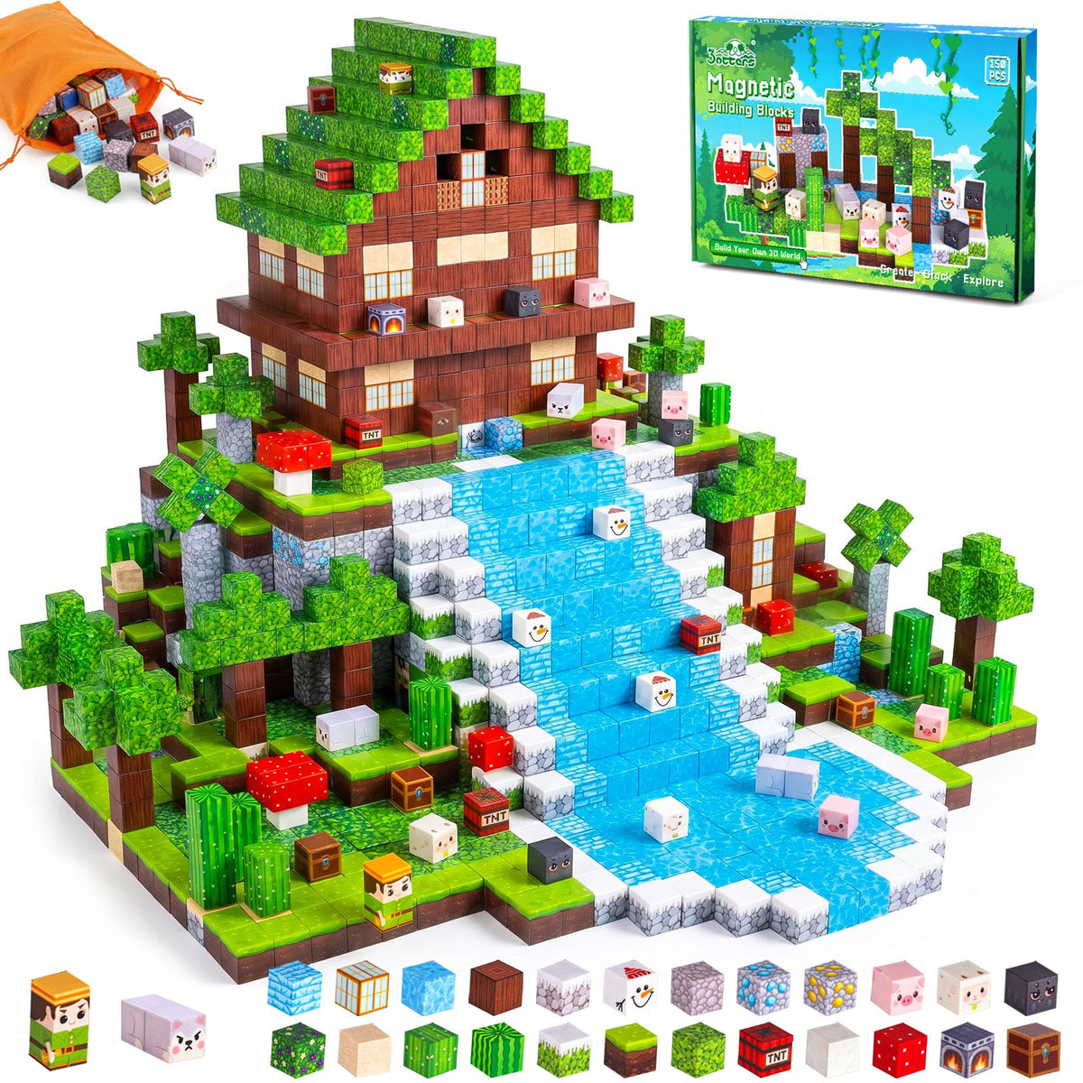 3 otters 150PCS Magnetic Blocks forest explorer packaging