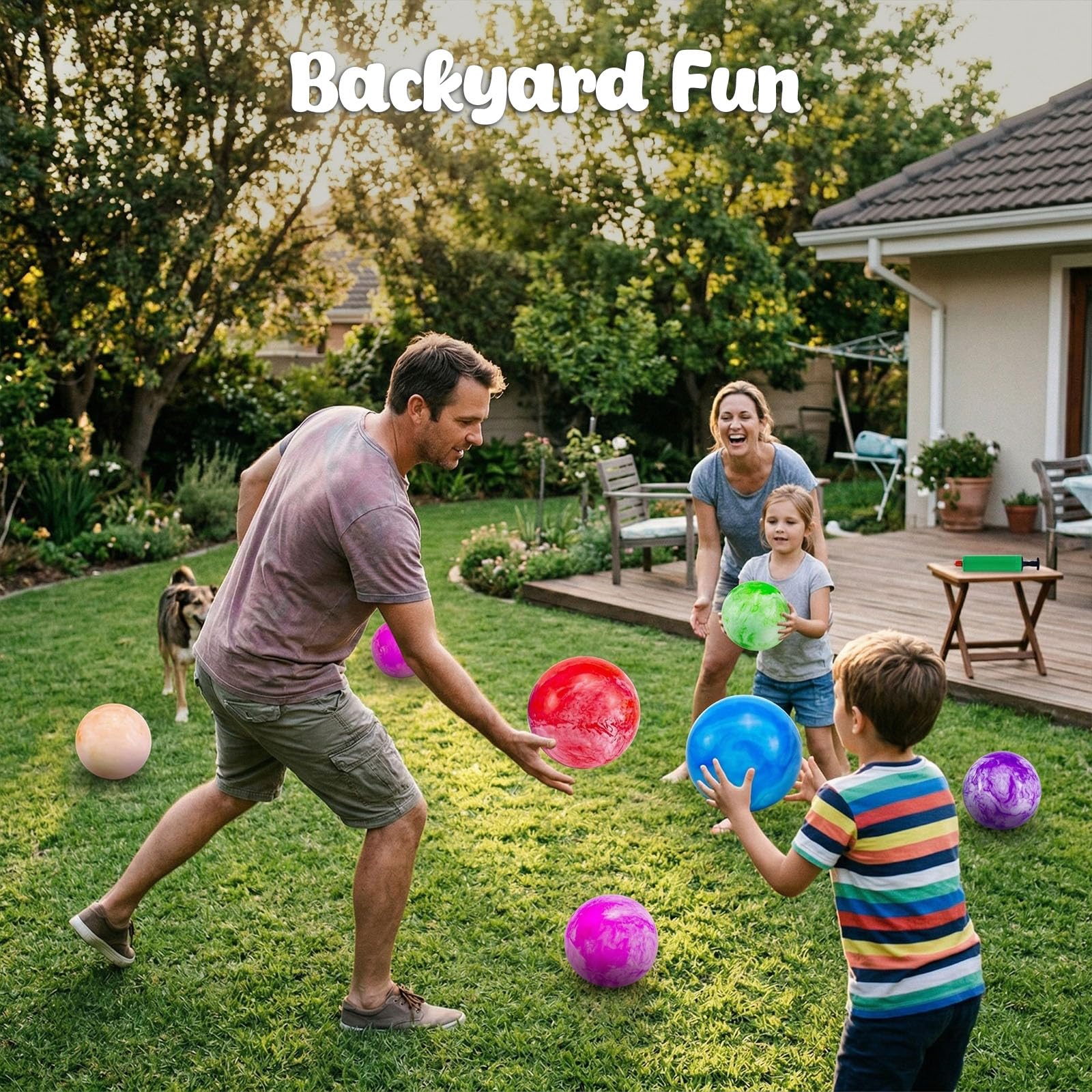 Six color marble swirl playground balls purple blue orange
