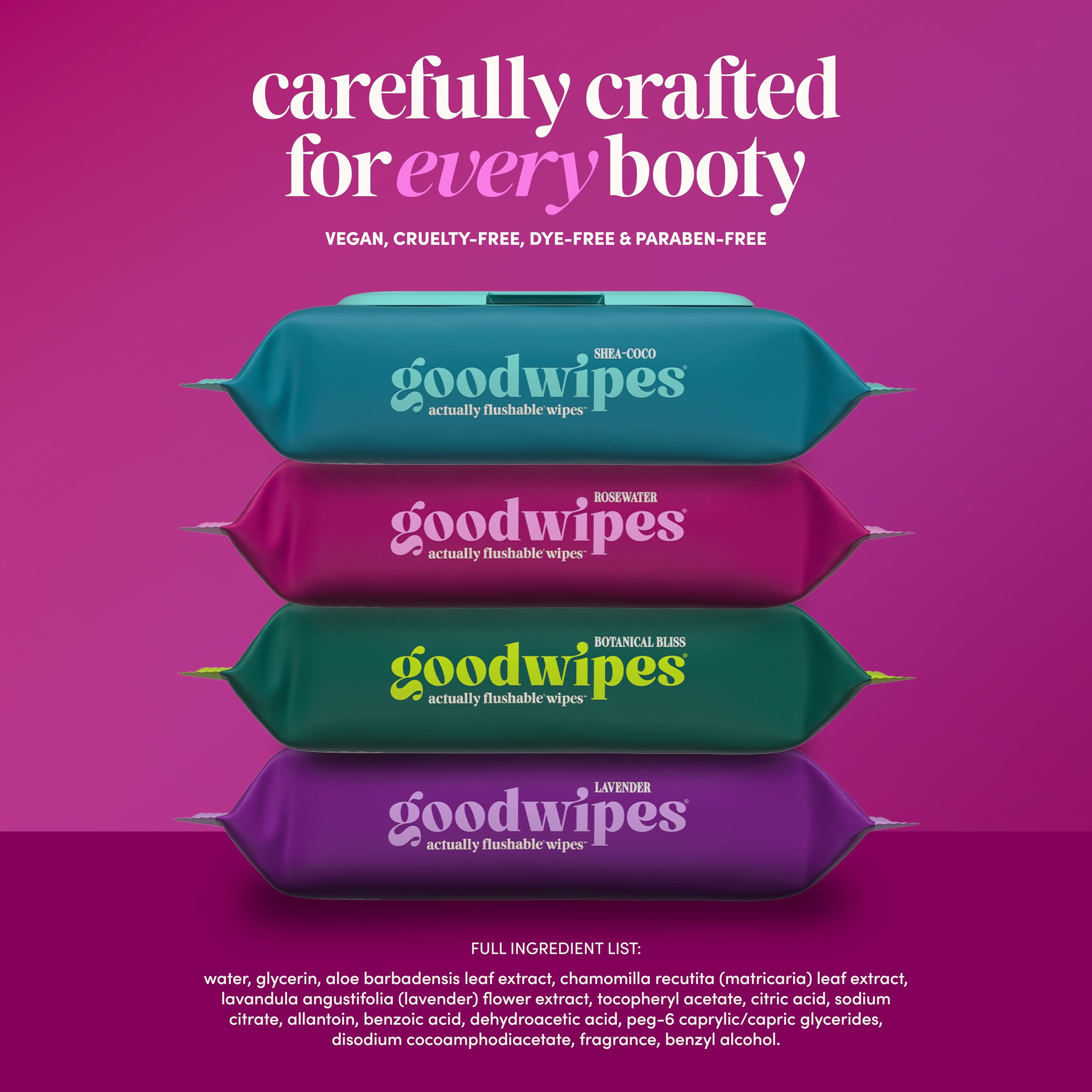 Goodwipes travel packs with Rosewater flushable wipes