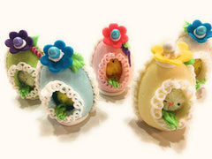 Three color handcrafted sugar Easter eggs for decorative display