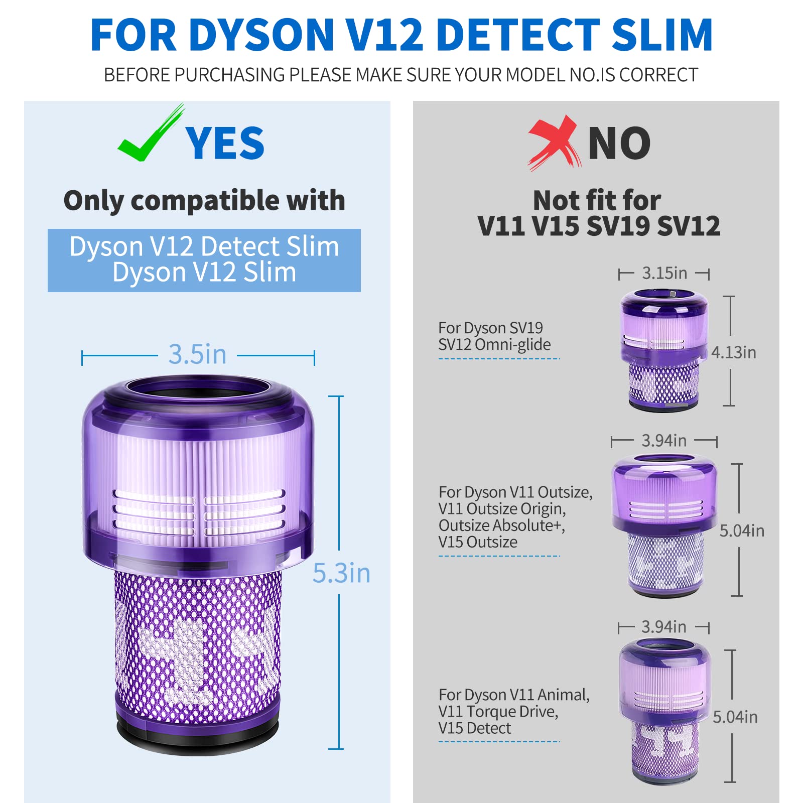 Three pack replacement filter with brush for Dyson V12