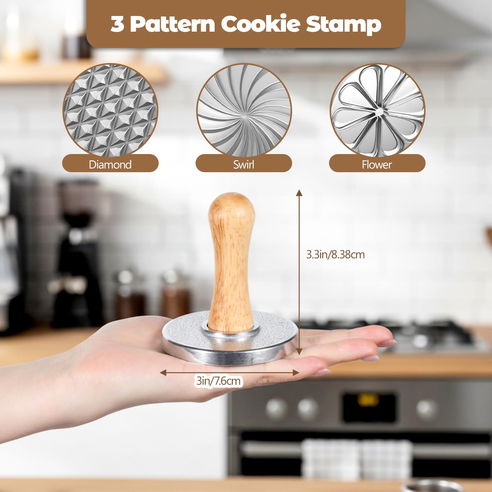 Aluminum cookie stamps in diamond swirl and flower shapes