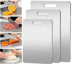 Three piece 304 stainless steel cutting board set with S9.5x6 M11.8x7.8 L13x9 sizes