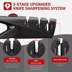 knife sharpener with 3 stage system and five angles