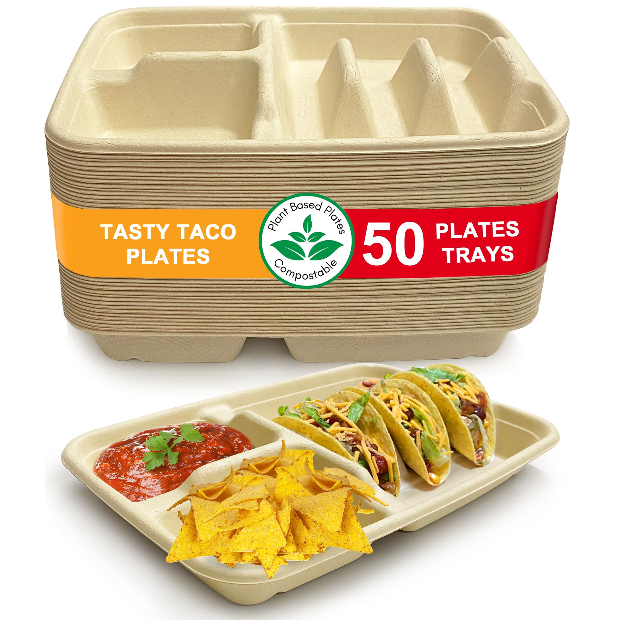 3-tacos-2-sides-taco-plates package with dividers