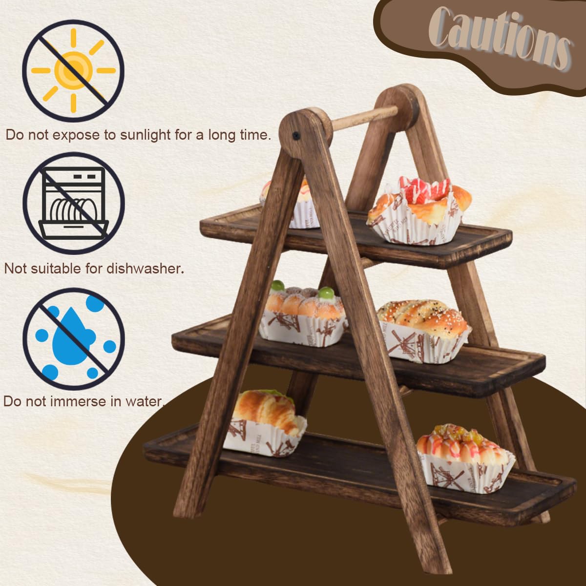 Indoor outdoor use wooden 3-tier serving tray Pansente