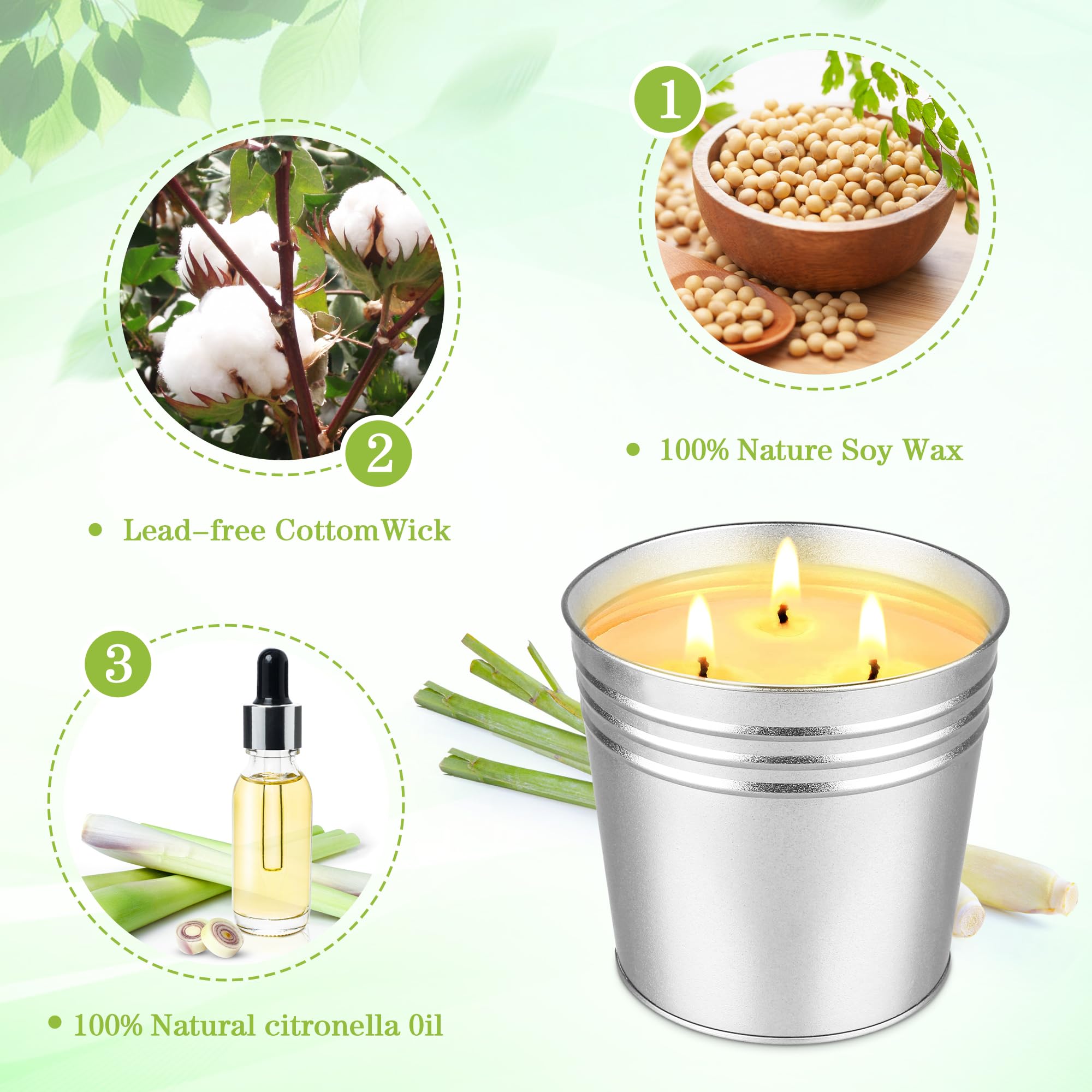 Three wick citronella candle for patio garden balcony