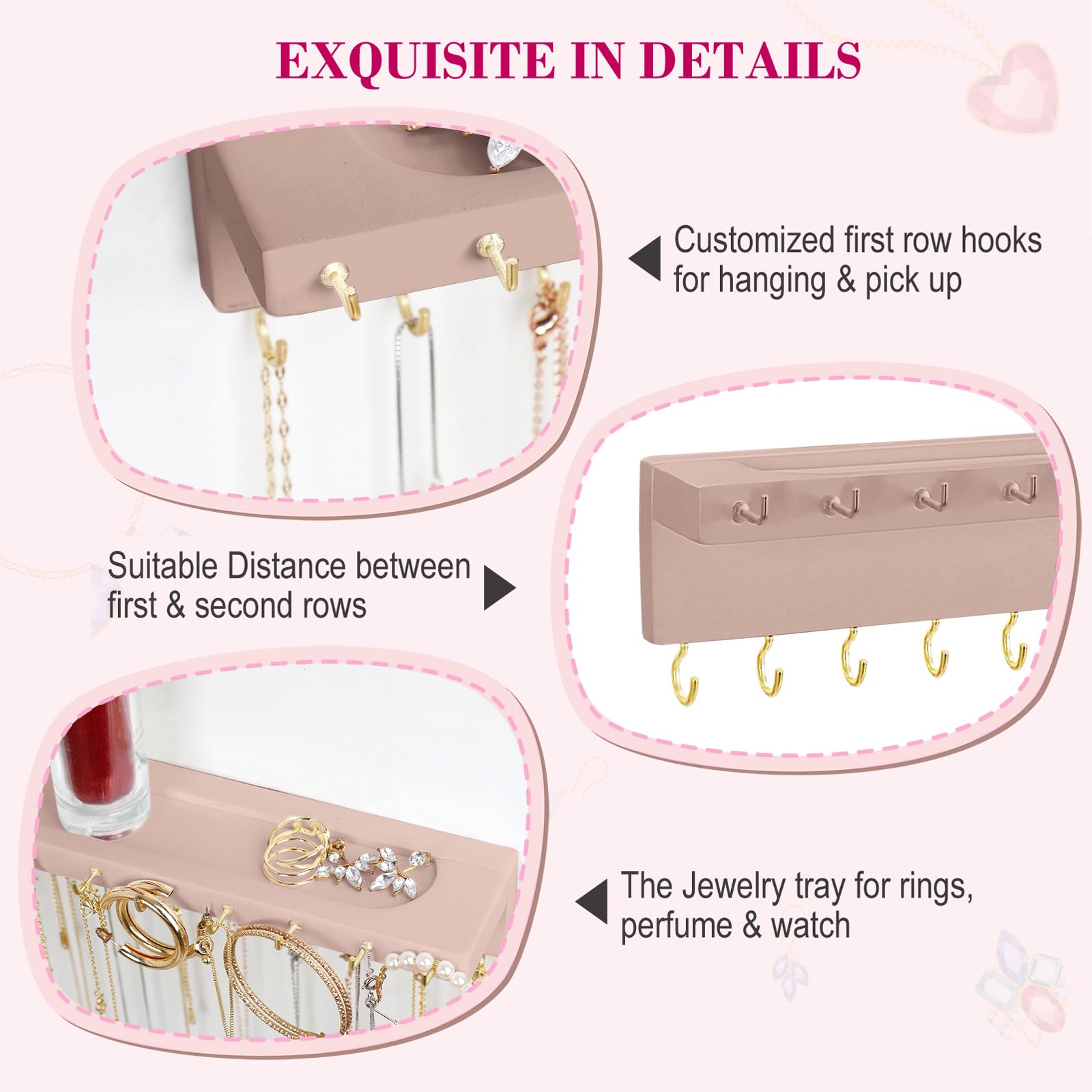 Wall mounted jewelry organizer with display ledge